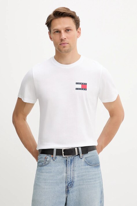 Бавовняна футболка Tommy Jeans колір бежевий з принтом DM0DM20740