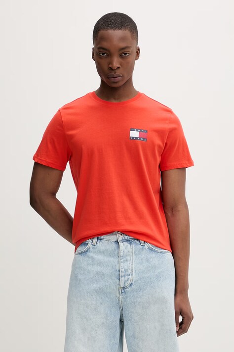 Tommy Jeans t-shirt męski bawełniany pomarańczowy DM0DM20740
