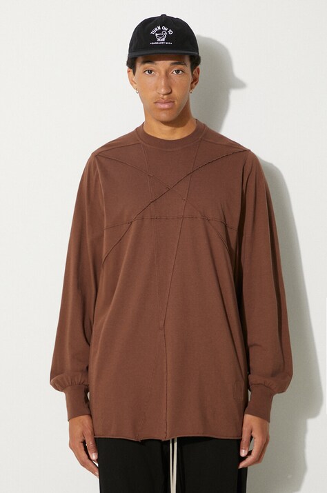 Pamučna majica dugih rukava Rick Owens Jumbo boja: smeđa, bez uzorka, DU02D2261.RNET1