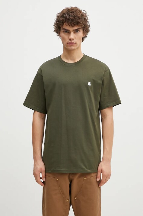 Carhartt WIP tricou din bumbac S/S Madison barbati, culoarea verde, neted, I033000.2DTXX
