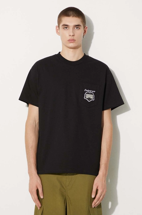 Carhartt WIP t-shirt bawełniany S/S Heart Train Pocket męski kolor czarny z aplikacją I033979.89XX