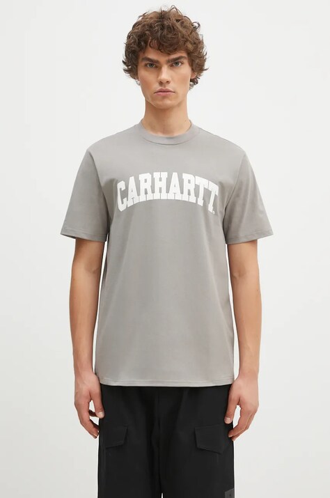 Pamučna majica Carhartt WIP S/S University za muškarce, boja: siva, s tiskom, I034851.2DFXX