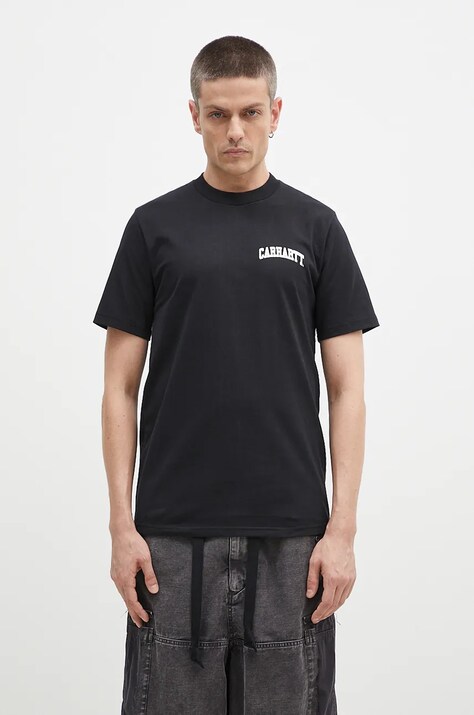 Бавовняна футболка Carhartt WIP S/S University Script чоловіча колір чорний з принтом I034852.0D2XX