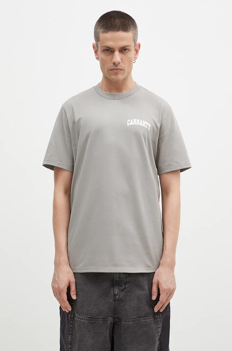 Carhartt WIP cotton t-shirt S/S University Script men’s gray color with a print I034852.2DFXX