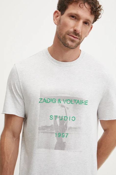 ZADIG&VOLTAIRE t-shirt bawełniany męski kolor szary z nadrukiem JMTS00658