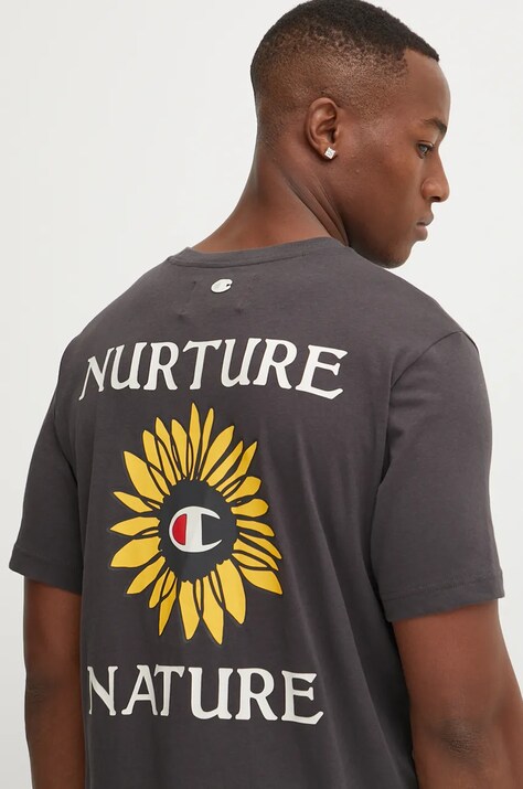 Champion tricou din bumbac barbati, culoarea gri, cu imprimeu, 220429