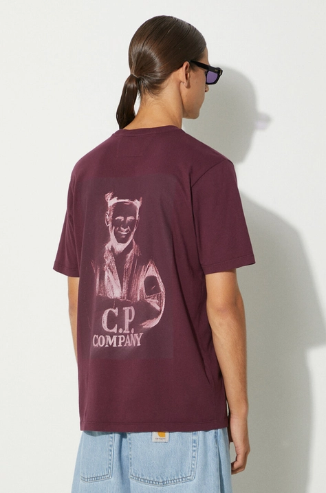 C.P. Company tricou din bumbac 24/1 Jersey Pencil Effect Graphics barbati, culoarea violet, cu imprimeu, 17CMTS242A005431G