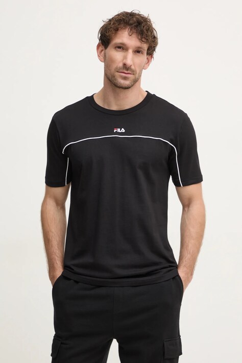 Fila t-shirt bawełniany Libatse męski kolor czarny wzorzysty FAM0784