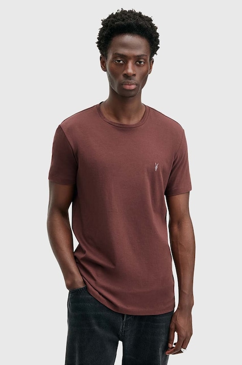 AllSaints tricou din bumbac TONIC barbati, culoarea bordo, neted, M028JB