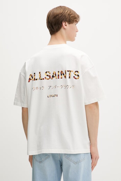 AllSaints T-shirt oversize męski bawełniany beżowy M071PB