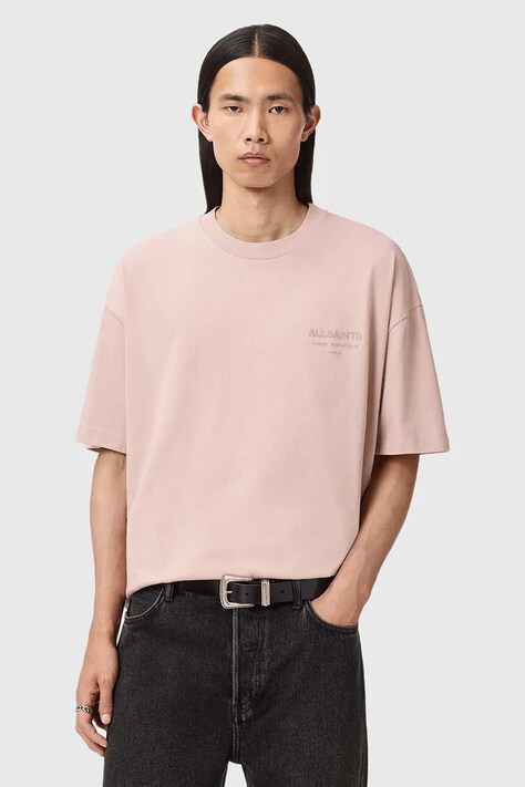 AllSaints Футболка оверсайз для мужчин из хлопка розовая M071PB