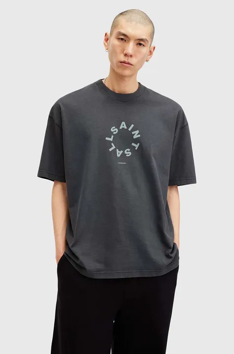 AllSaints t-shirt bawełniany TIERRA SS CREW męski kolor granatowy z nadrukiem M072PB