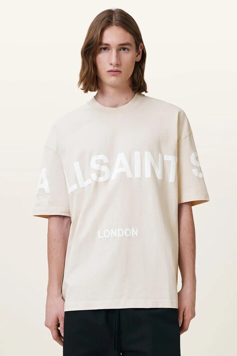 AllSaints pamut póló BIGGY bézs, férfi, nyomott mintás, M088PB