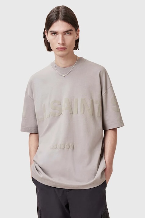 AllSaints tricou din bumbac BIGGY barbati, culoarea bej, cu imprimeu, M088PB