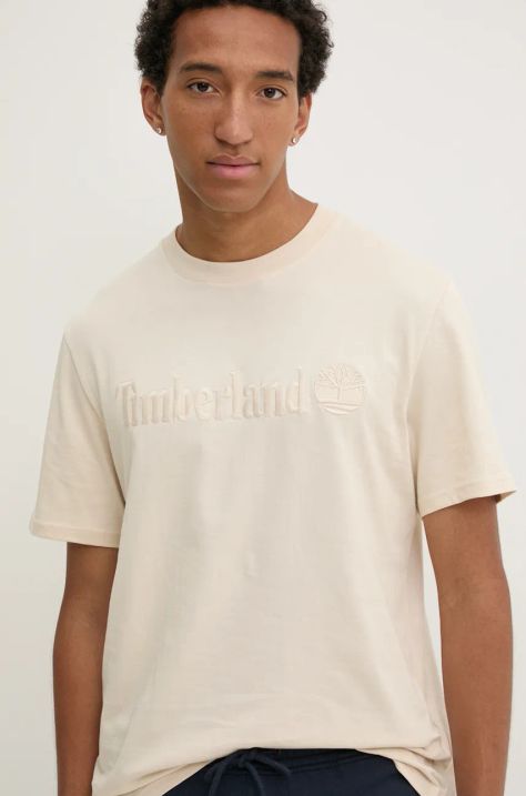 Timberland t-shirt bawełniany męski kolor beżowy z aplikacją TB0A6VPEEFL1