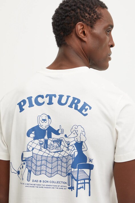 Bavlněné tričko Picture D&S Doggo béžová barva, s potiskem, MTS1188