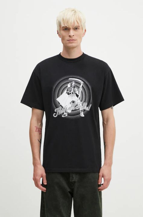 Хлопковая футболка Aries That is All Folks SS Tee мужская цвет чёрный с принтом AR6001901