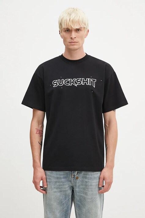 Памучна тениска Aries Suckshit SS Tee в черно с принт AR6003202