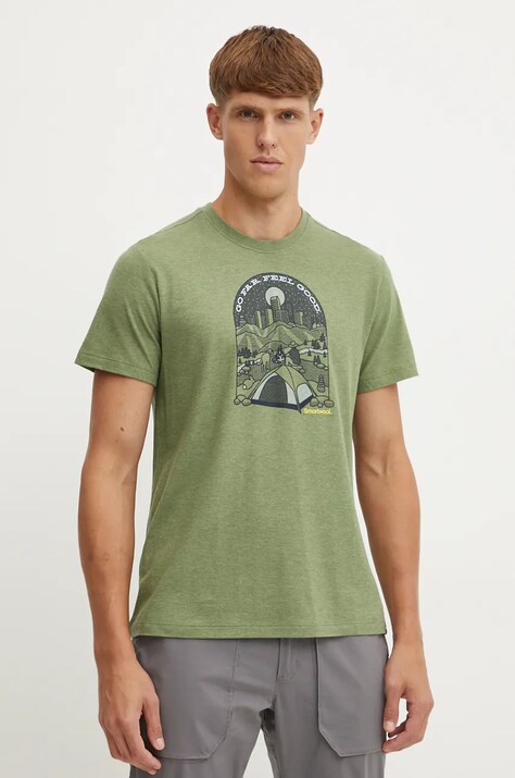 Smartwool tricou sport Streets to Peaks culoarea verde, cu imprimeu, SW002602