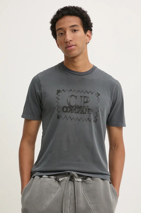 C.P. Company tricou din bumbac barbati, culoarea gri, cu imprimeu, 17CMTS239A005431S