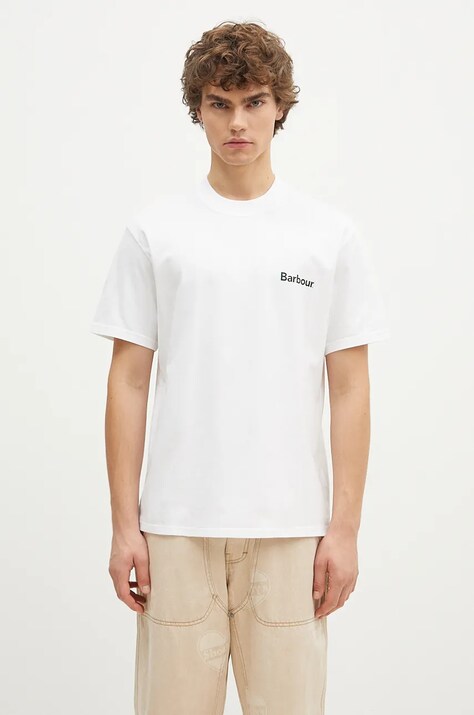 Barbour t-shirt bawełniany Bowery OS Graphic męski kolor biały z nadrukiem MTS1338