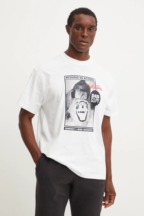 Puma tricou din bumbac Dylan Got Game barbati, culoarea alb, cu imprimeu, 627639