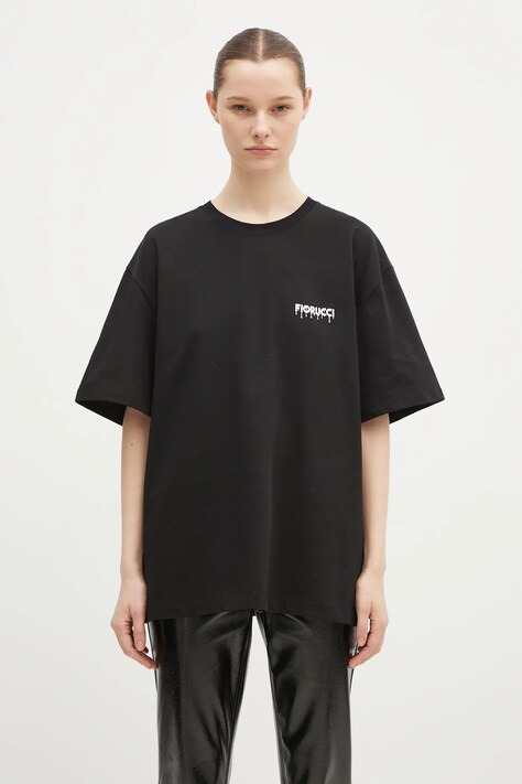 Памучна тениска Fiorucci в черно с принт M01FPTSH103CJ01BK01