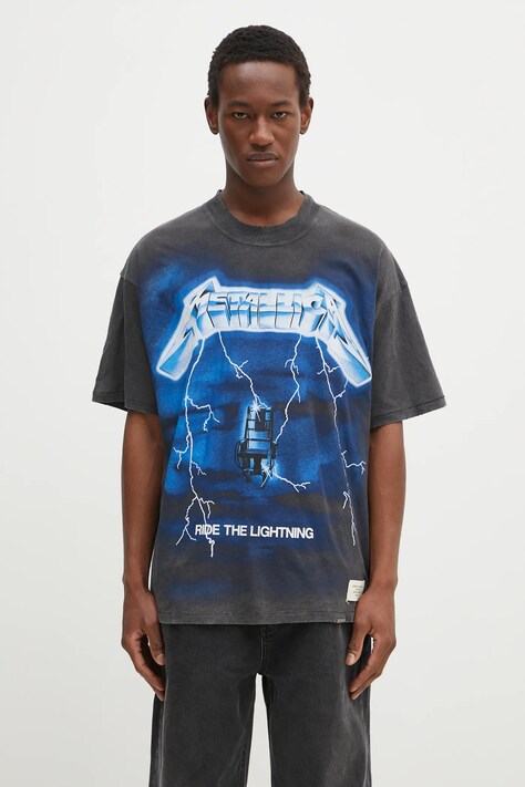 Represent tricou Metallica Ride The Lightning SS barbati, culoarea gri, cu imprimeu, MLM4356.20