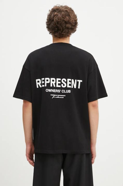 Памучна тениска Represent Represent Owners Club в черно с принт OCM41114.001