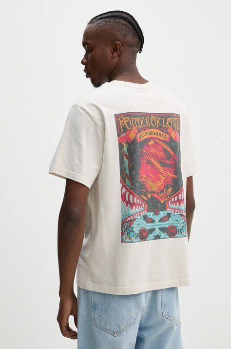 BLUEMARBLE tricou din bumbac barbati, culoarea bej, cu imprimeu, TS35.JE28B24
