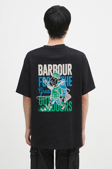 Хлопковая футболка Barbour Leonard OS Graphic мужская цвет чёрный с принтом MTS1353