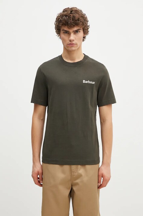 Хлопковая футболка Barbour Pitbright Relaxed мужская цвет зелёный с принтом MTS1351