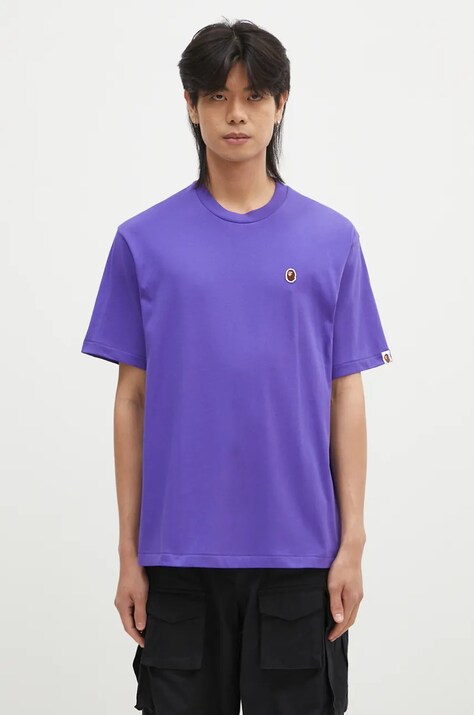 Хлопковая футболка A Bathing Ape ONE POINT RELAXED FIT TEE мужская цвет фиолетовый однотонная 1K80110345