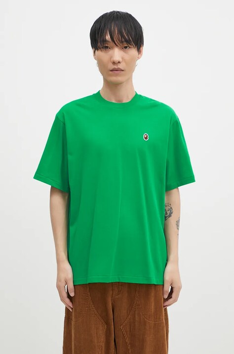 A Bathing Ape t-shirt bawełniany ONE POINT RELAXED FIT TEE męski kolor zielony gładki 1K80110345