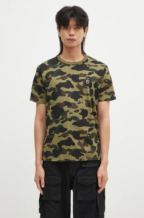 Бавовняна футболка A Bathing Ape 1ST CAMO ONE POINT TEE чоловіча колір зелений візерунок 1K80109006
