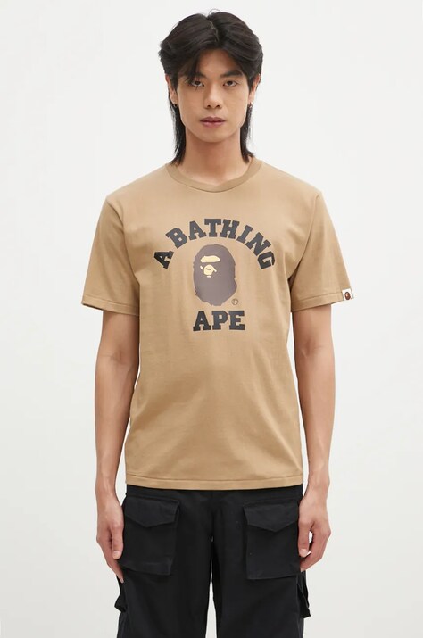 A Bathing Ape cotton t-shirt COLLEGE TEE men’s beige color with a print 1K80110001