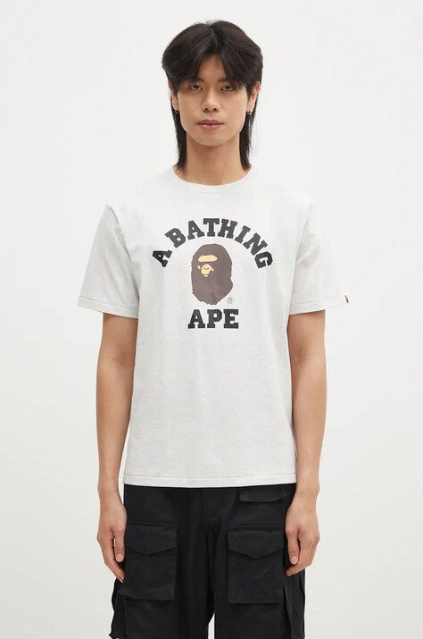 Bavlnené tričko A Bathing Ape COLLEGE TEE pánske, šedá farba, s potlačou, 1K80110001