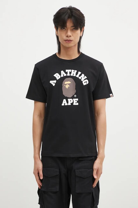 Бавовняна футболка A Bathing Ape COLLEGE TEE чоловіча колір чорний з принтом 1K80110001