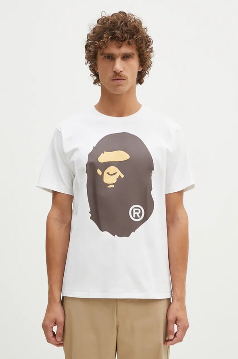 A Bathing Ape t-shirt in cotone BIG APE HEAD TEE uomo colore bianco 1K80110002