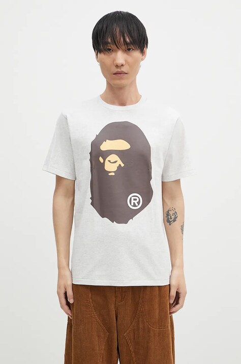 Бавовняна футболка A Bathing Ape BIG APE HEAD TEE чоловіча колір сірий з принтом 1K80110002