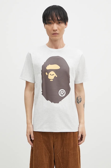 A Bathing Ape t-shirt bawełniany BIG APE HEAD TEE męski kolor szary z nadrukiem 1K80110002