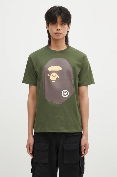Bavlnené tričko A Bathing Ape BIG APE HEAD TEE pánske, zelená farba, s potlačou, 1K80110002