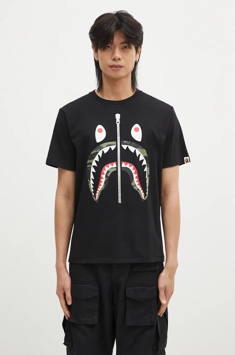Бавовняна футболка A Bathing Ape 1ST CAMO SHARK TEE чоловіча колір чорний з принтом 1K80110013