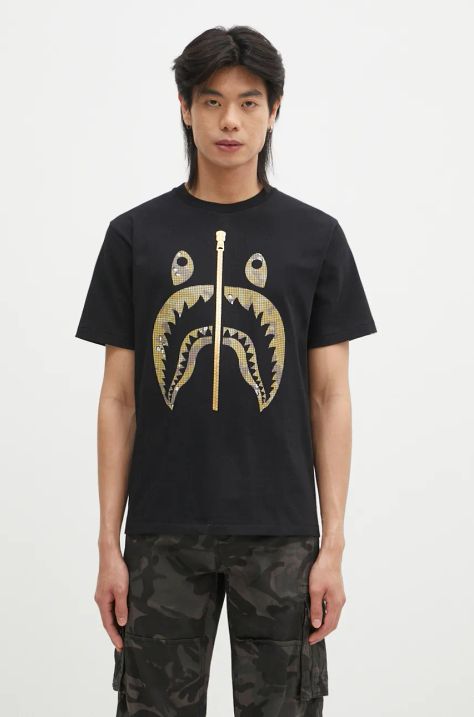 A Bathing Ape t-shirt in cotone BITMAP SHARK TEE uomo colore nero 1K80110040