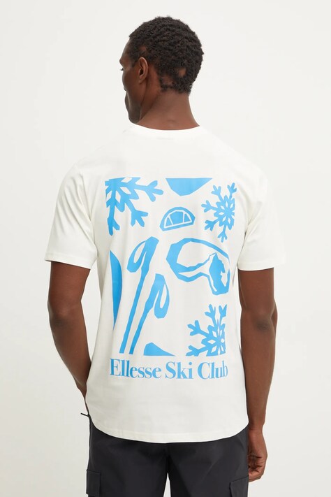 Ellesse tricou din bumbac SKISETTA barbati, culoarea bej, cu imprimeu, SHX20961