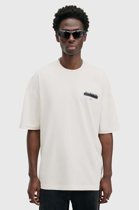 AllSaints tricou din bumbac REDACT SS CREW barbati, culoarea alb, cu imprimeu, M002PC