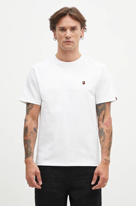 Bavlněné tričko A Bathing Ape One Point bílá barva, 1K80110004