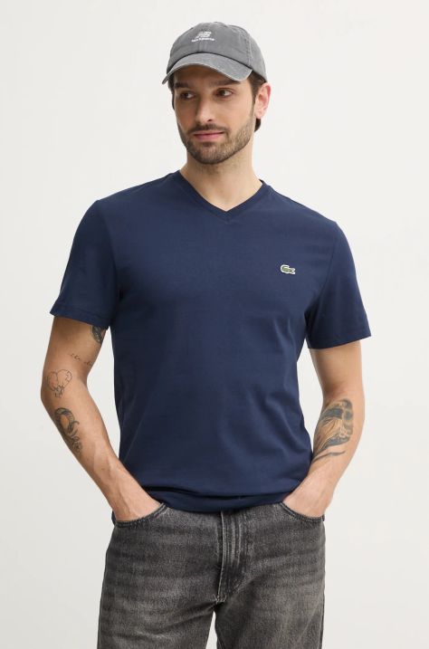 Lacoste t-shirt bawełniany męski kolor granatowy gładki TH5077