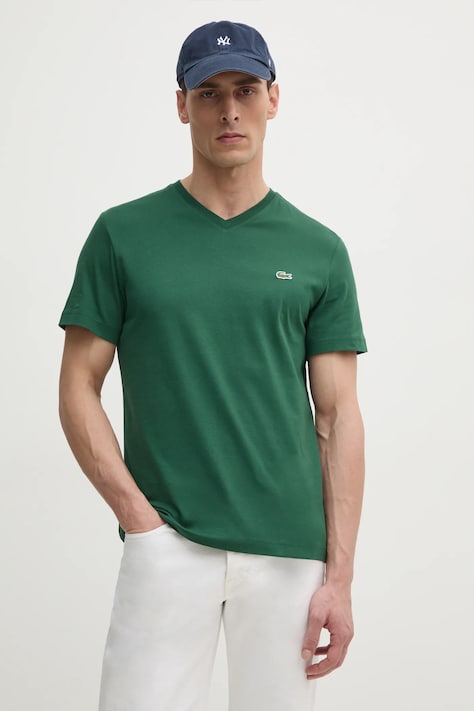Lacoste cotton t-shirt men’s green color smooth TH5077