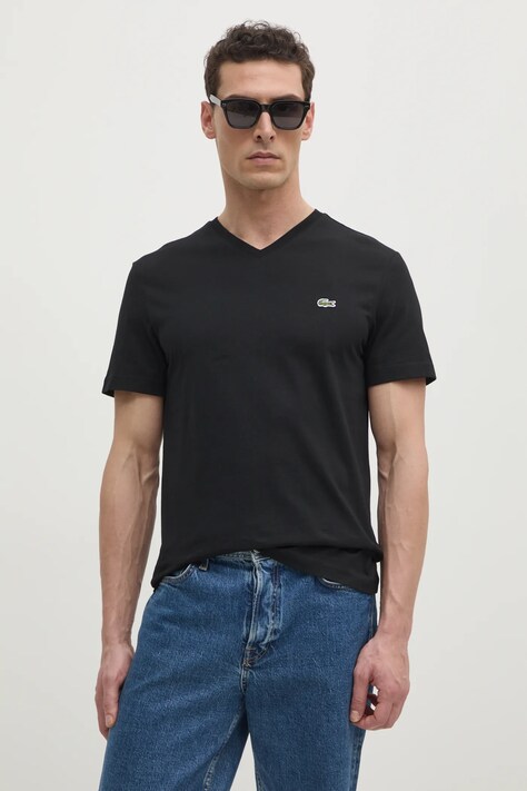 Lacoste tricou din bumbac barbati, culoarea verde, neted, TH5077